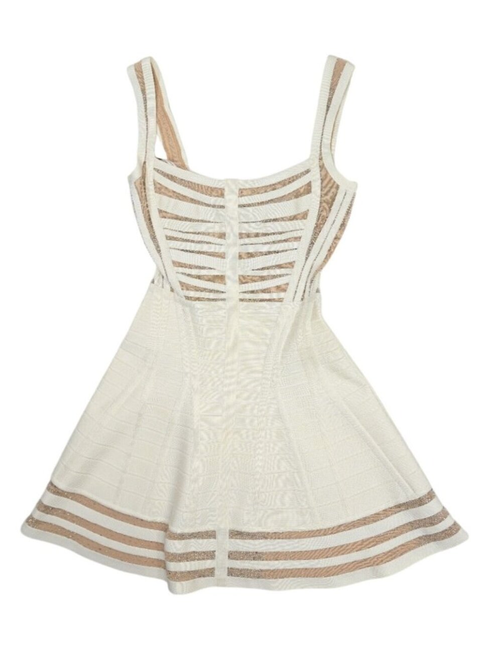 Herve Leger Embellished Bandage A-Line Mini Dress in White Tan
